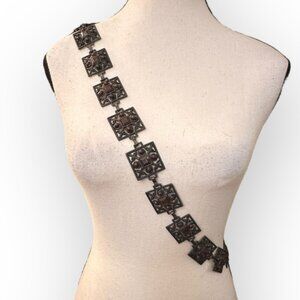 Vintage 1990s Womens Nine &Company Wrought Iron Obsidian Stone Chain Belt